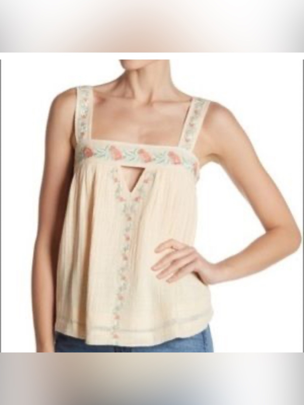 Banjara Women’s Yellow Embroidered Tank Top Size XS 100% cotton floral
